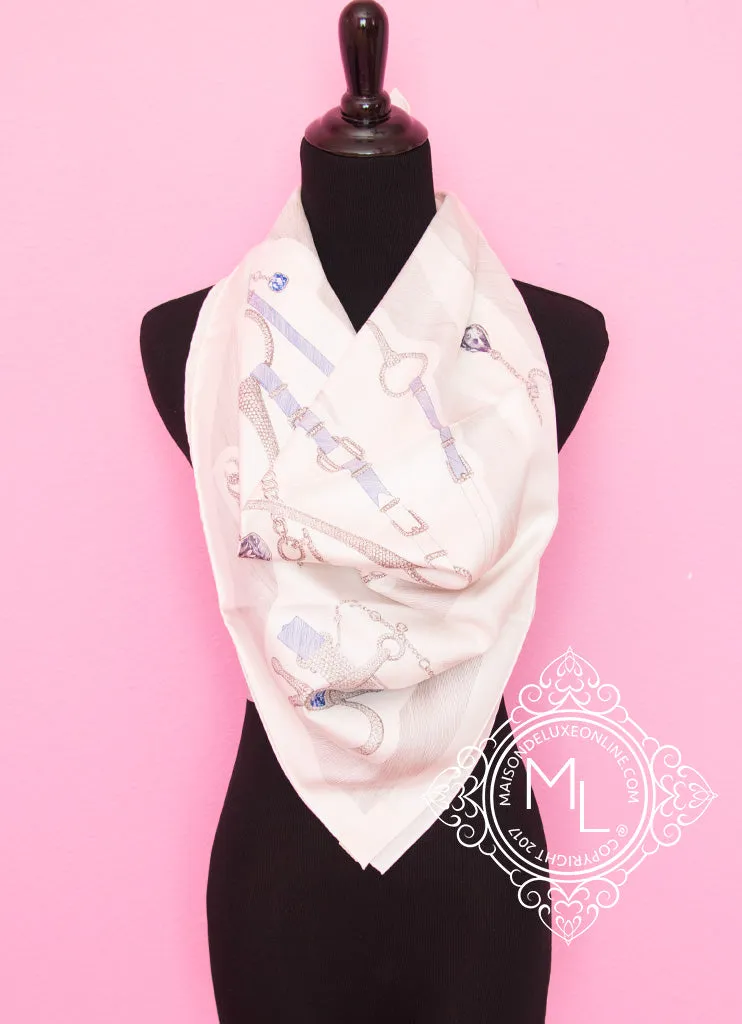 Hermes White Twill Silk 90 cm Etude pour une Parure de Gala Scarf
