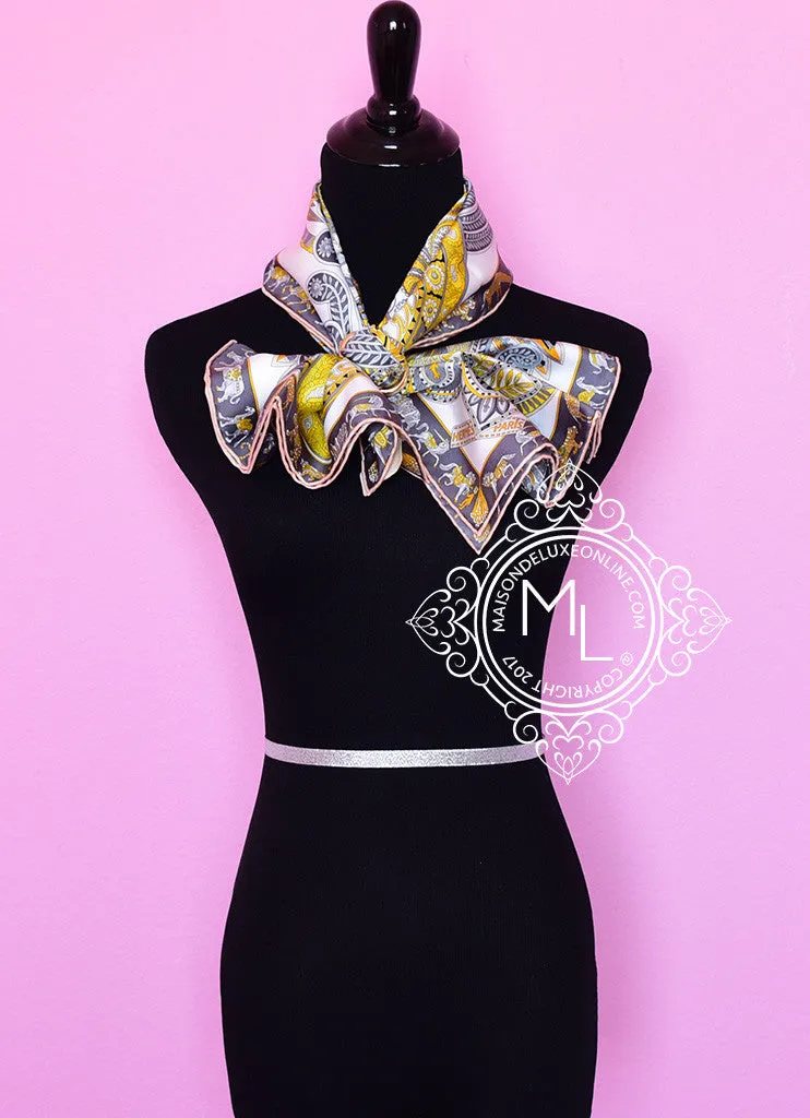 Hermes Yellow Gray Twill Silk 90 cm Le Jardin de la Maharani Scarf