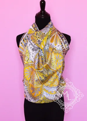 Hermes Yellow Gray Twill Silk 90 cm Le Jardin de la Maharani Scarf
