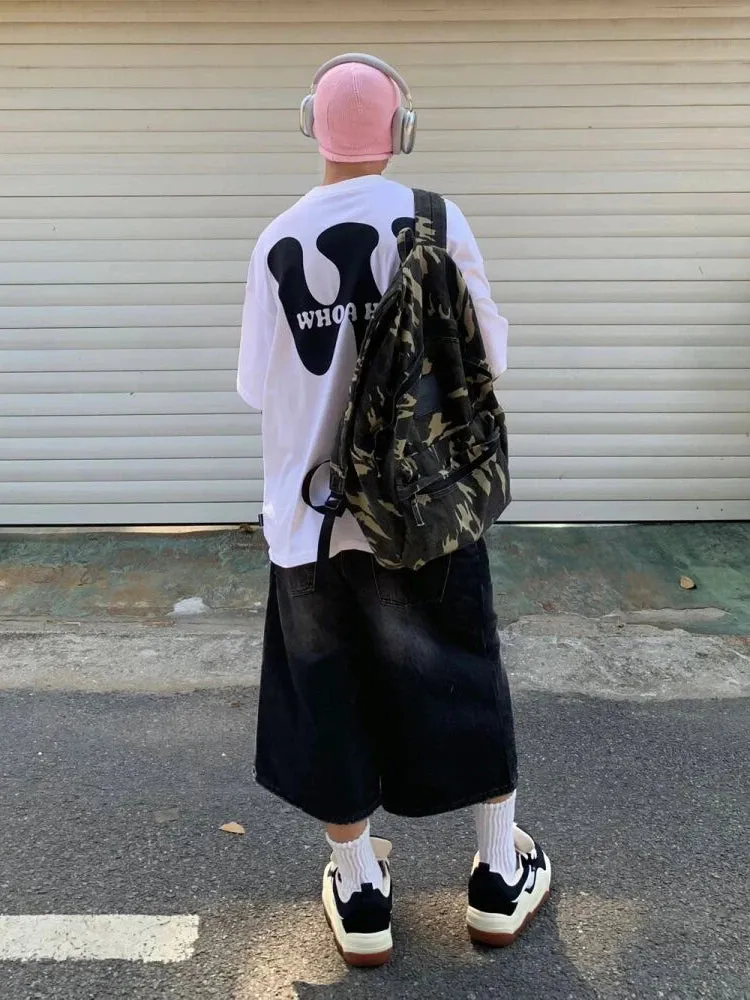 Herren weite Jeansshorts im Harajuku Retro-Stil