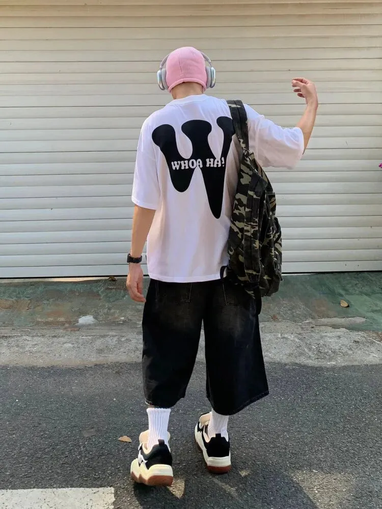 Herren weite Jeansshorts im Harajuku Retro-Stil