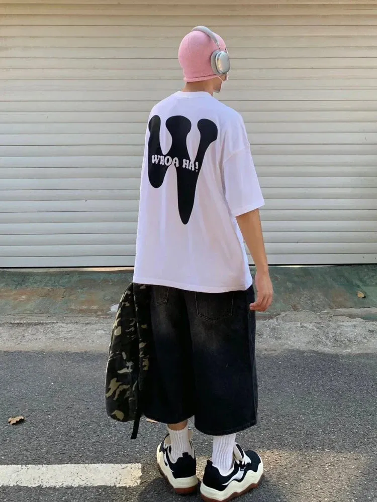 Herren weite Jeansshorts im Harajuku Retro-Stil