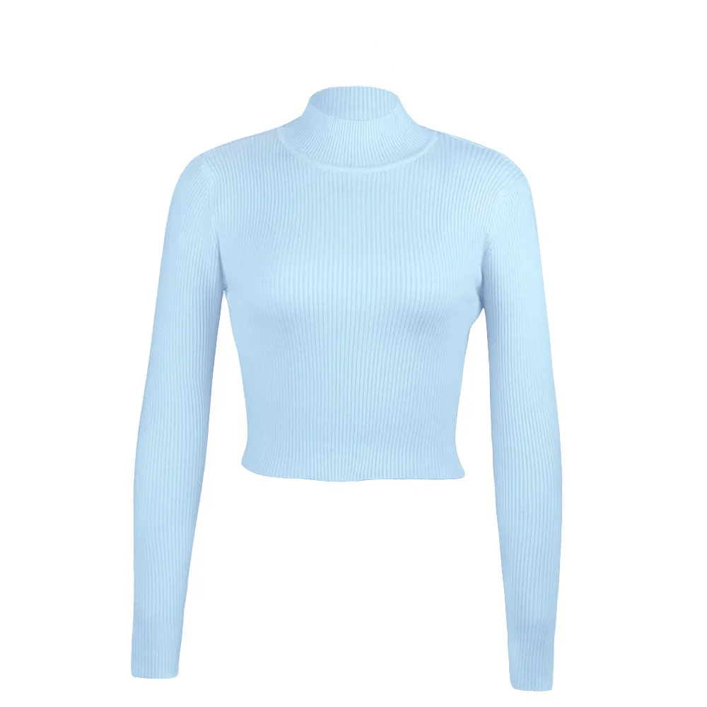 High Collar Bow Knot Backless Knit Sweaters White