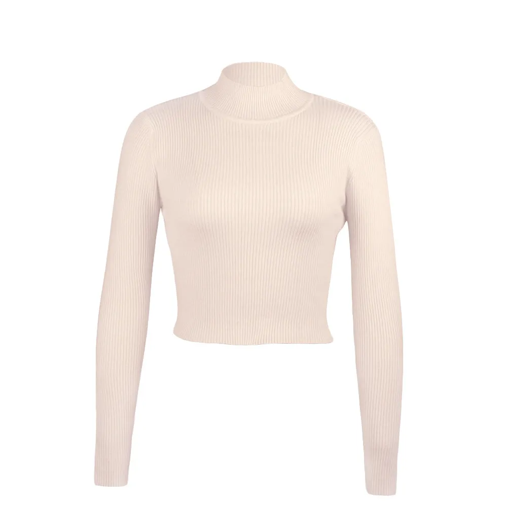 High Collar Bow Knot Backless Knit Sweaters White
