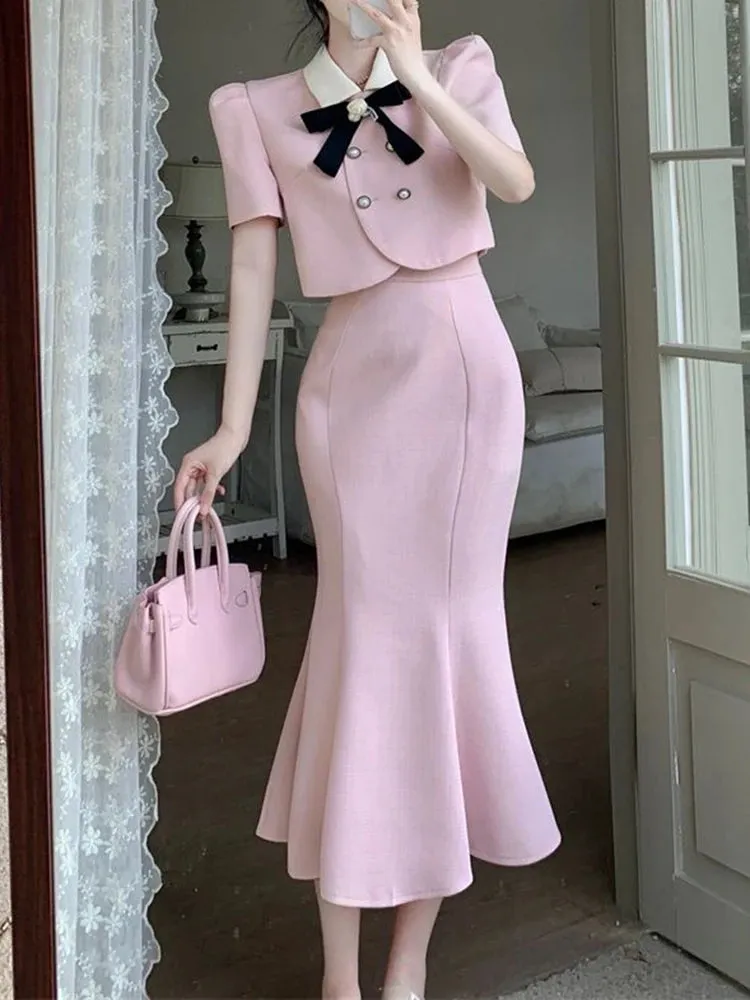 High Quality Two Piece  Short Jacket   Bodycon Fishtail Skirts