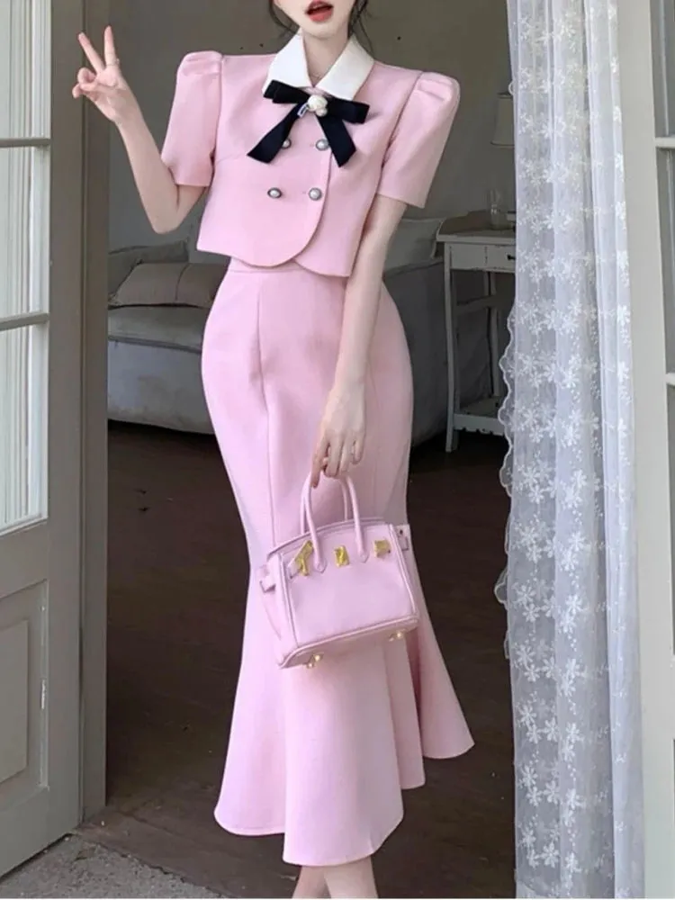 High Quality Two Piece  Short Jacket   Bodycon Fishtail Skirts