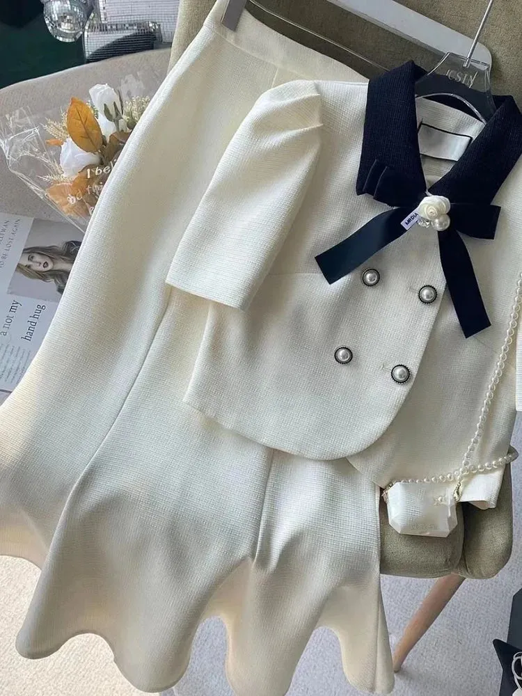 High Quality Two Piece  Short Jacket   Bodycon Fishtail Skirts