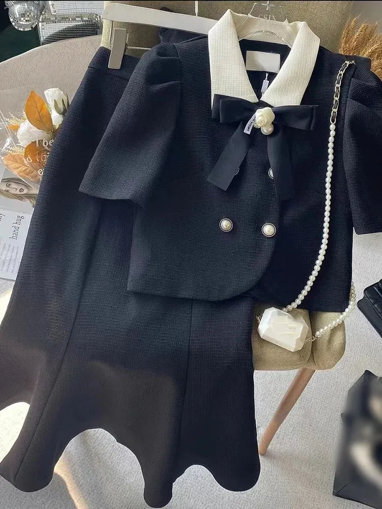 High Quality Two Piece  Short Jacket   Bodycon Fishtail Skirts