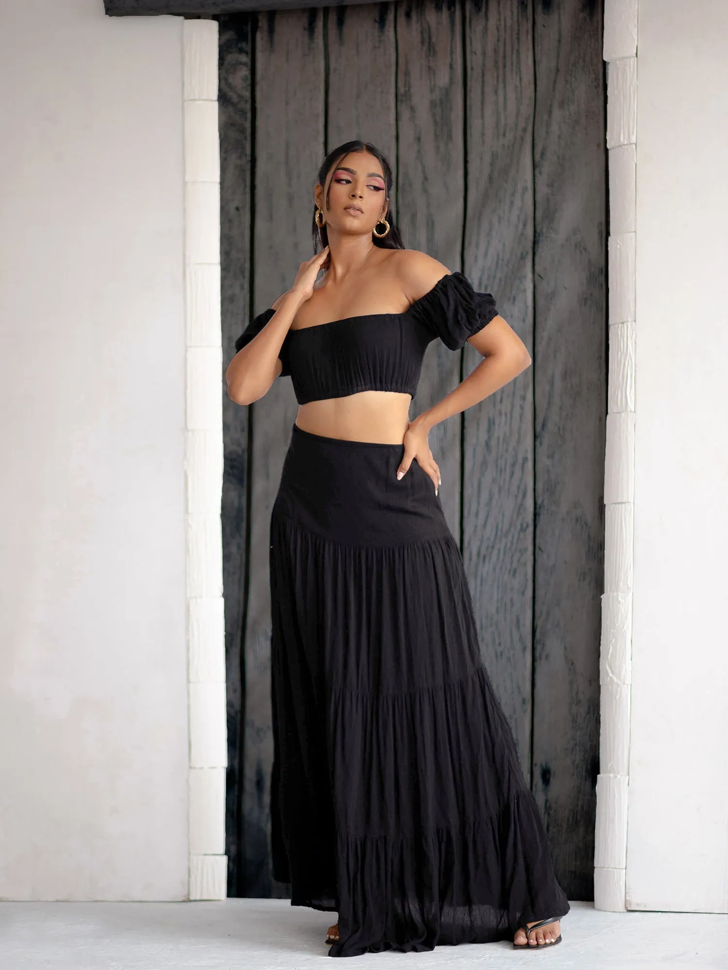 High Waist Tiered Maxi Skirt