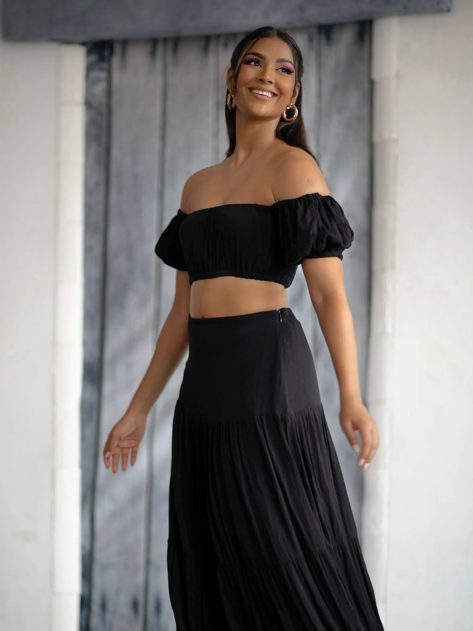 High Waist Tiered Maxi Skirt
