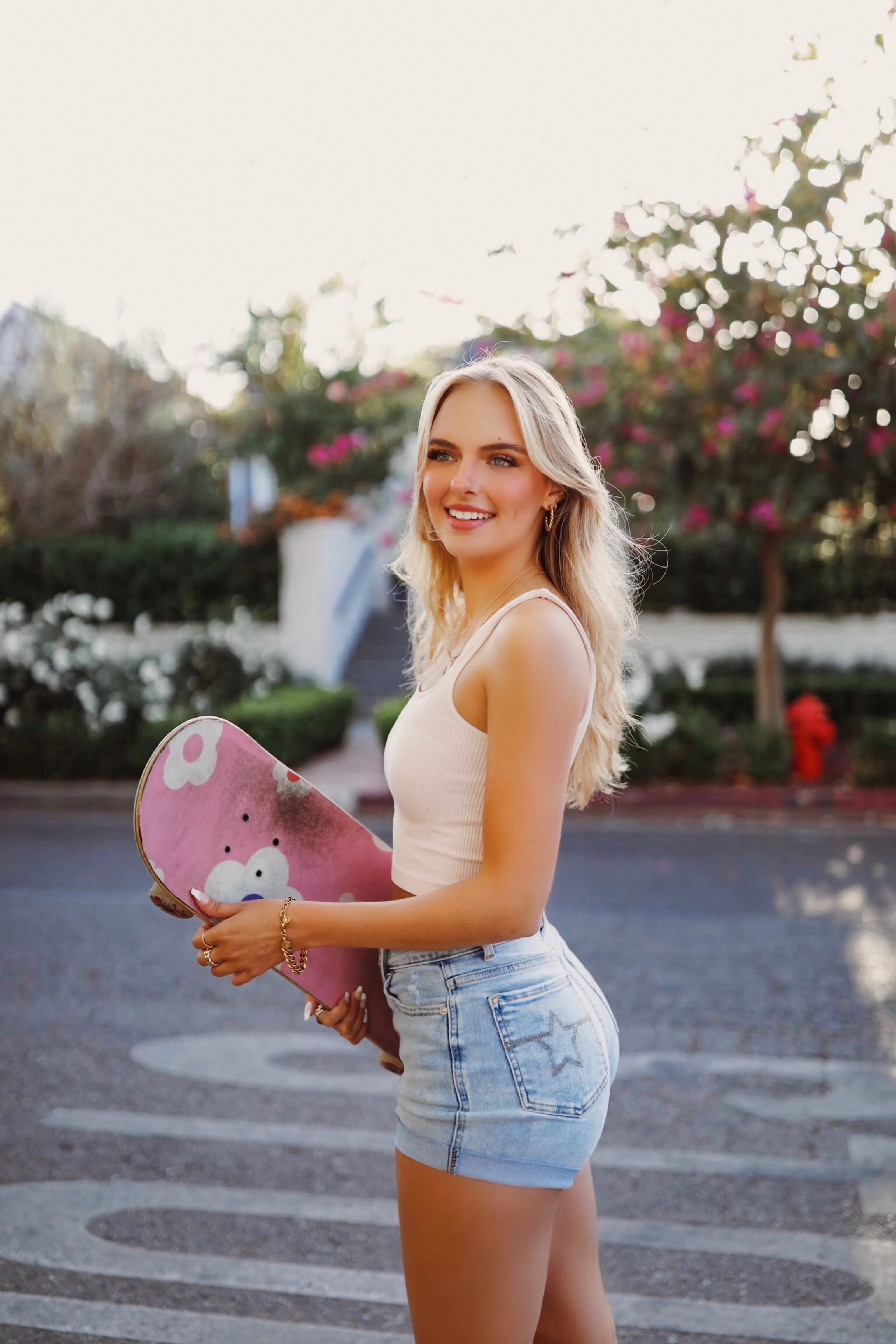 High Waisted Denim Shorts  - The Aria - Star Stitched Pockets - Stretchy