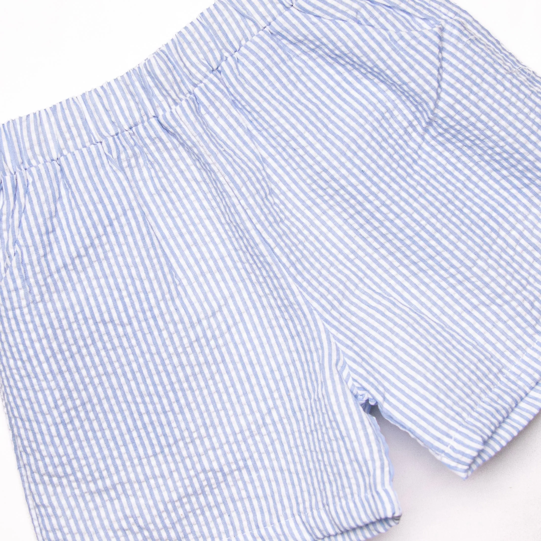 Hippity Hoppity Applique Short Set, Blue Seersucker