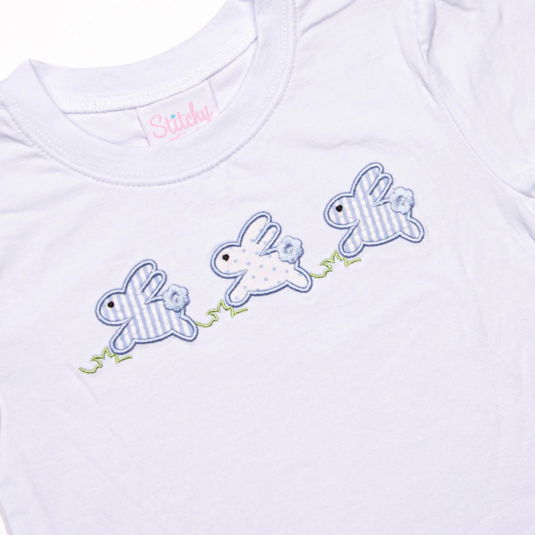 Hippity Hoppity Applique Short Set, Blue Seersucker