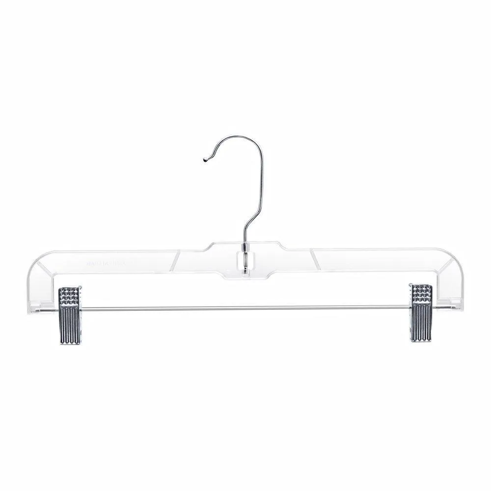 HOUSE DAY 100 Pack 14 inch Clear Plastic Skirt Hangers with Clips, Skirt Hangers, Clip Hangers for Pants,Trouser Bulk Plastic Pants Hangers
