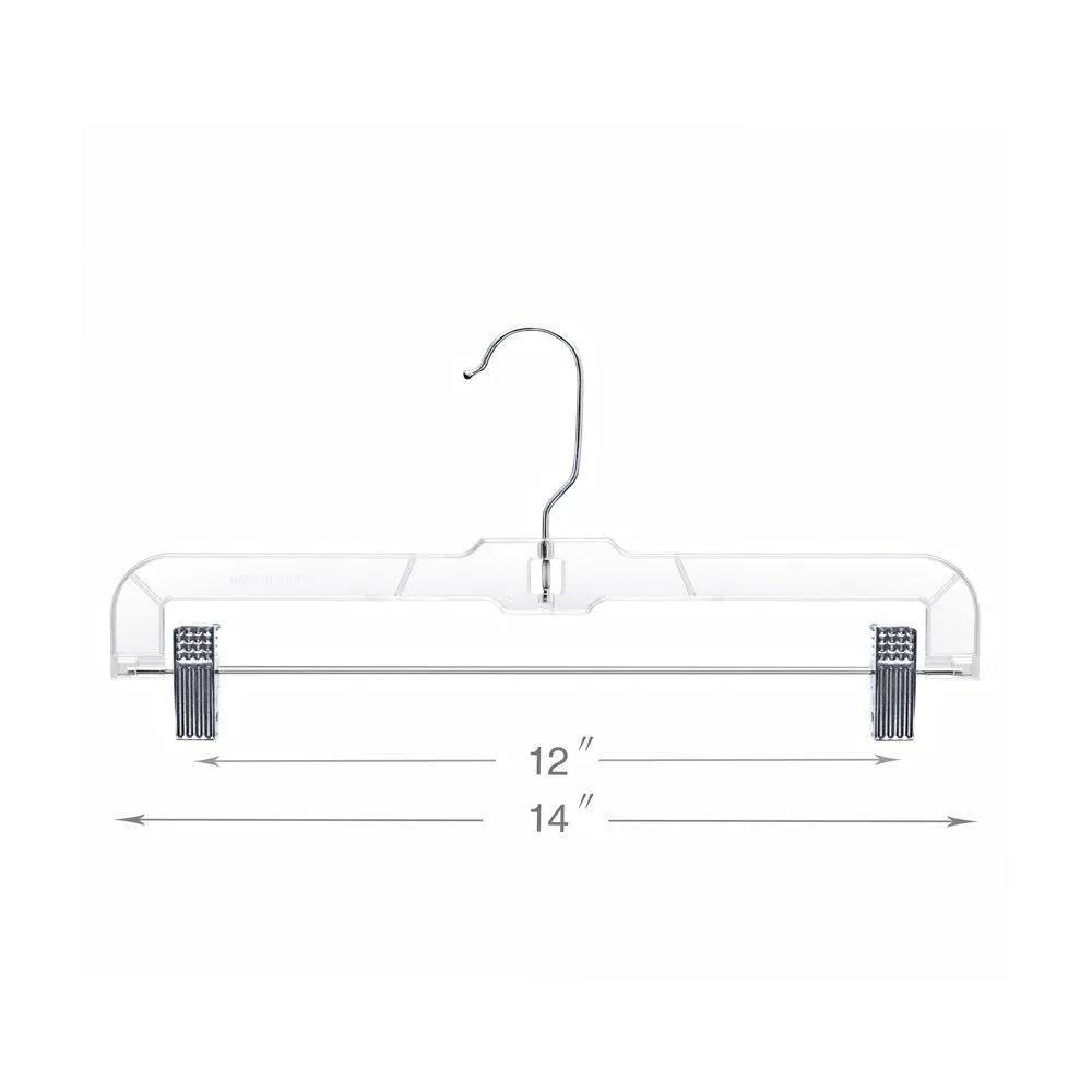 HOUSE DAY 100 Pack 14 inch Clear Plastic Skirt Hangers with Clips, Skirt Hangers, Clip Hangers for Pants,Trouser Bulk Plastic Pants Hangers