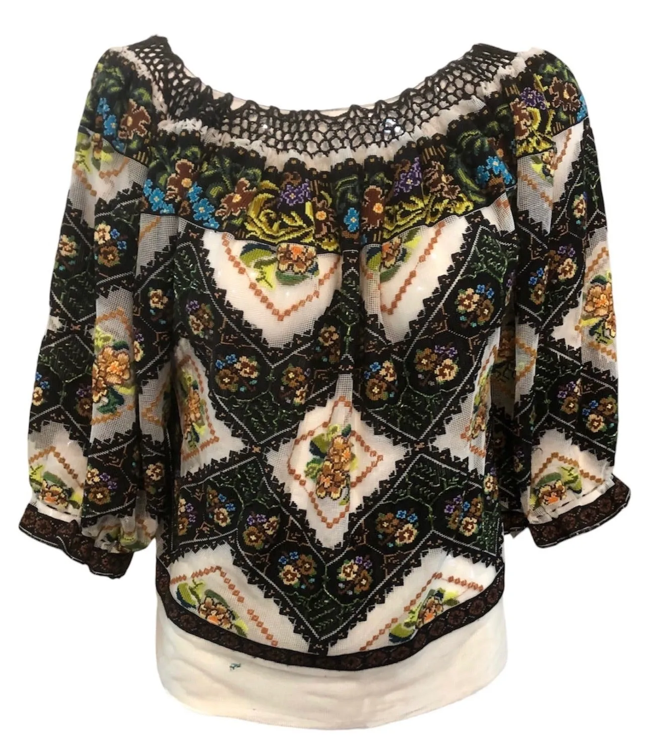Hungarian 1970s Heavily Hand Embroidered Folk Blouse