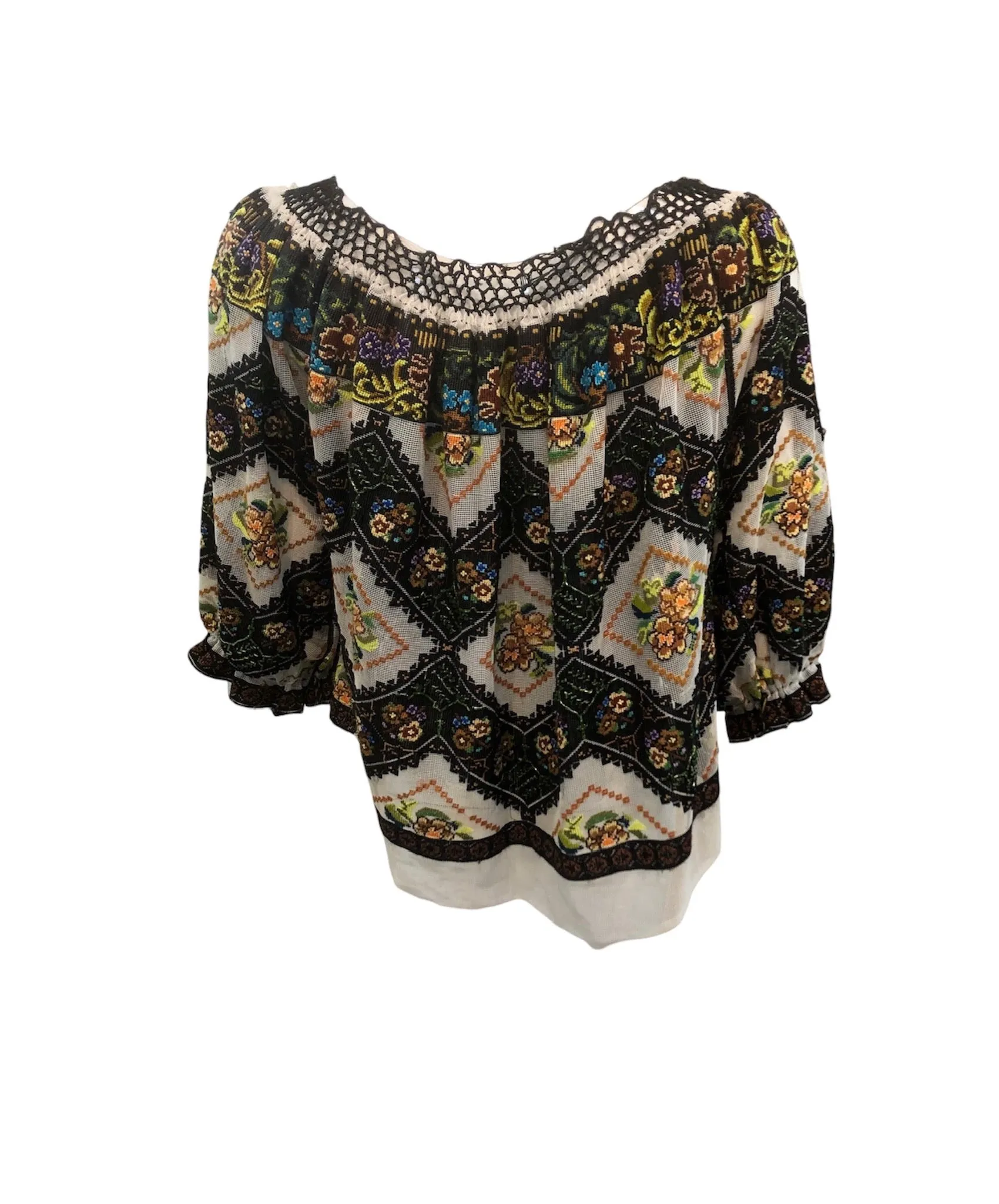 Hungarian 1970s Heavily Hand Embroidered Folk Blouse