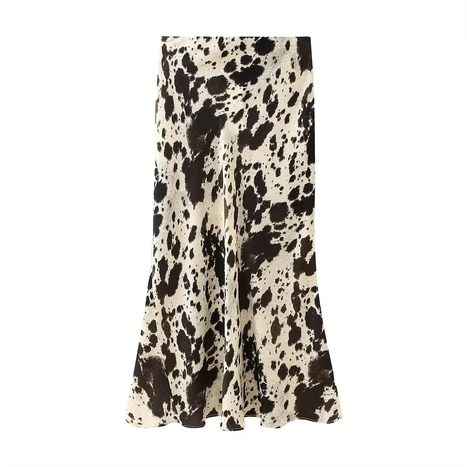 Hyena Black Beige Abstract Print Zipper Fly A-Line Midi Skirt