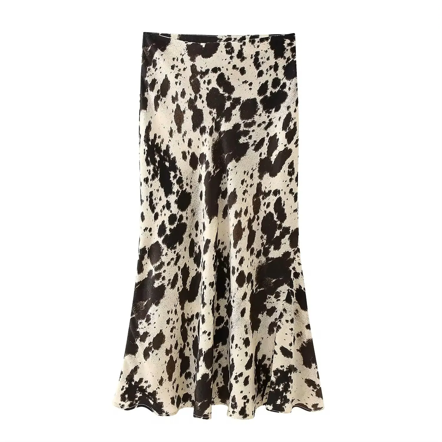 Hyena Black Beige Abstract Print Zipper Fly A-Line Midi Skirt