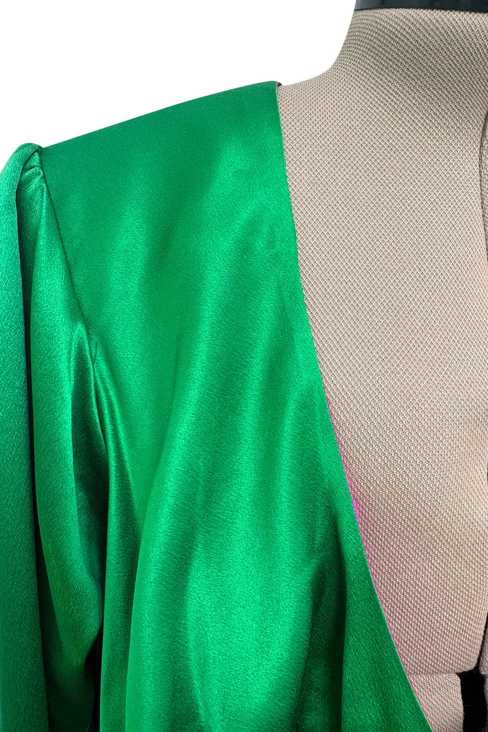 Incredible Spring 1990 Yves Saint Laurent Runway Brilliant Green Jacket w Pink Lining & Black Skirt Set