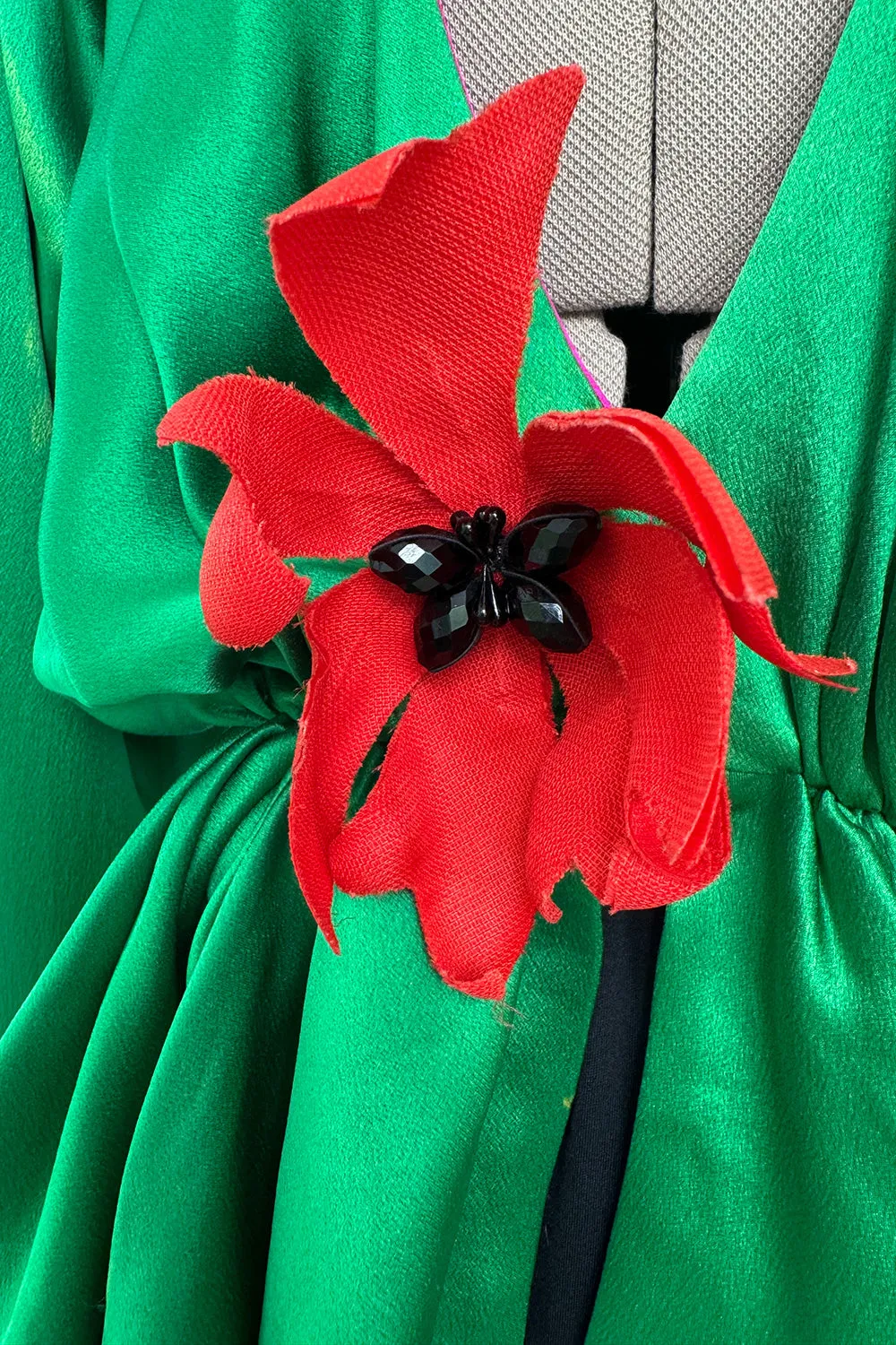Incredible Spring 1990 Yves Saint Laurent Runway Brilliant Green Jacket w Pink Lining & Black Skirt Set