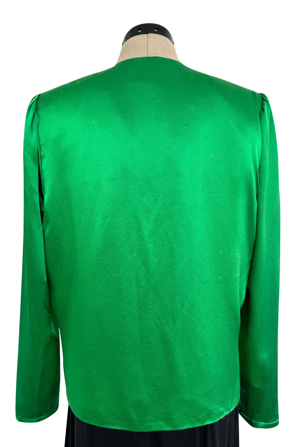 Incredible Spring 1990 Yves Saint Laurent Runway Brilliant Green Jacket w Pink Lining & Black Skirt Set