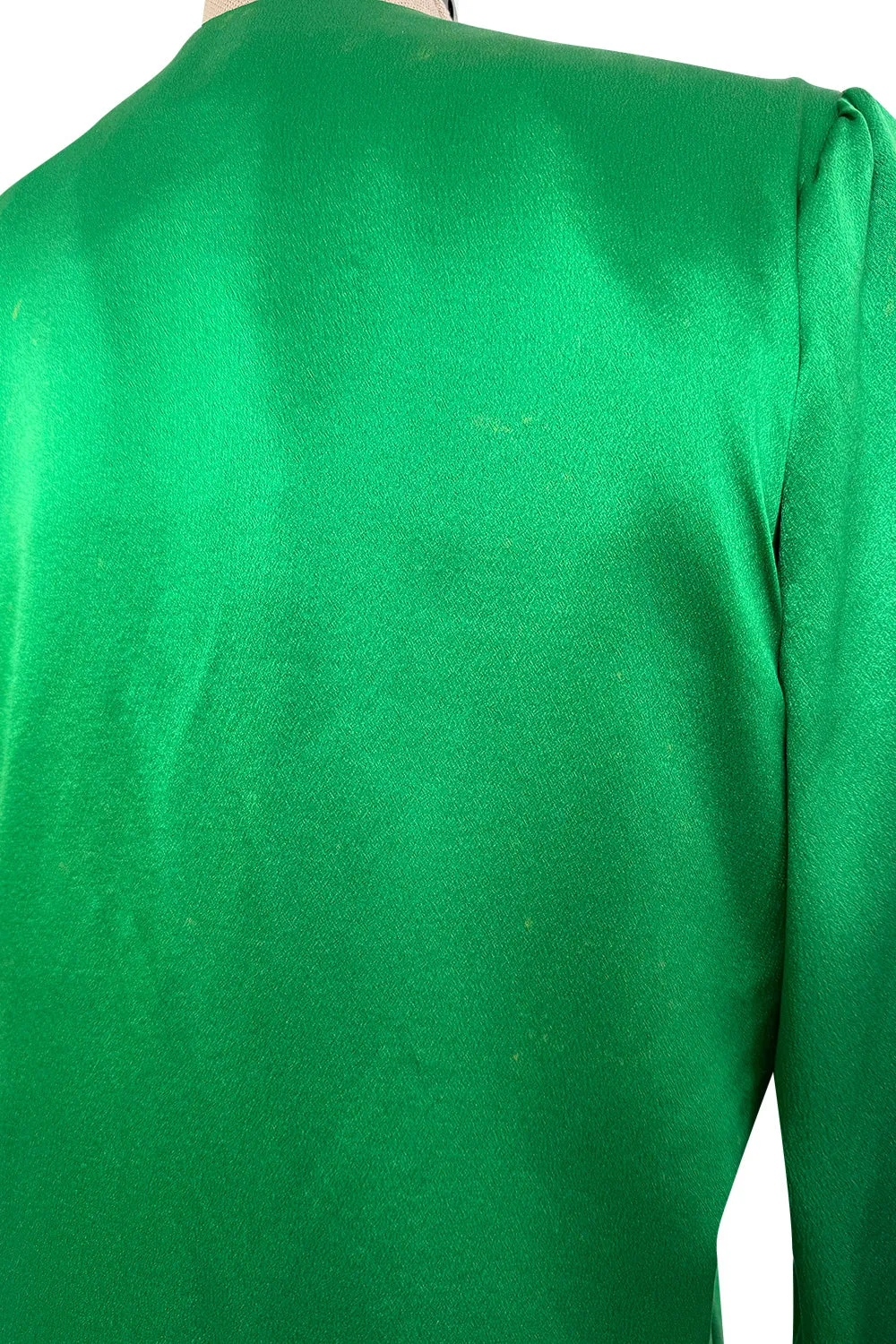 Incredible Spring 1990 Yves Saint Laurent Runway Brilliant Green Jacket w Pink Lining & Black Skirt Set
