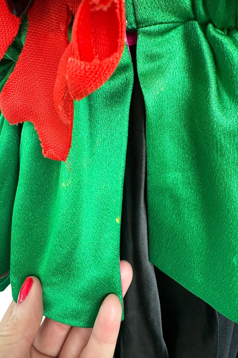 Incredible Spring 1990 Yves Saint Laurent Runway Brilliant Green Jacket w Pink Lining & Black Skirt Set