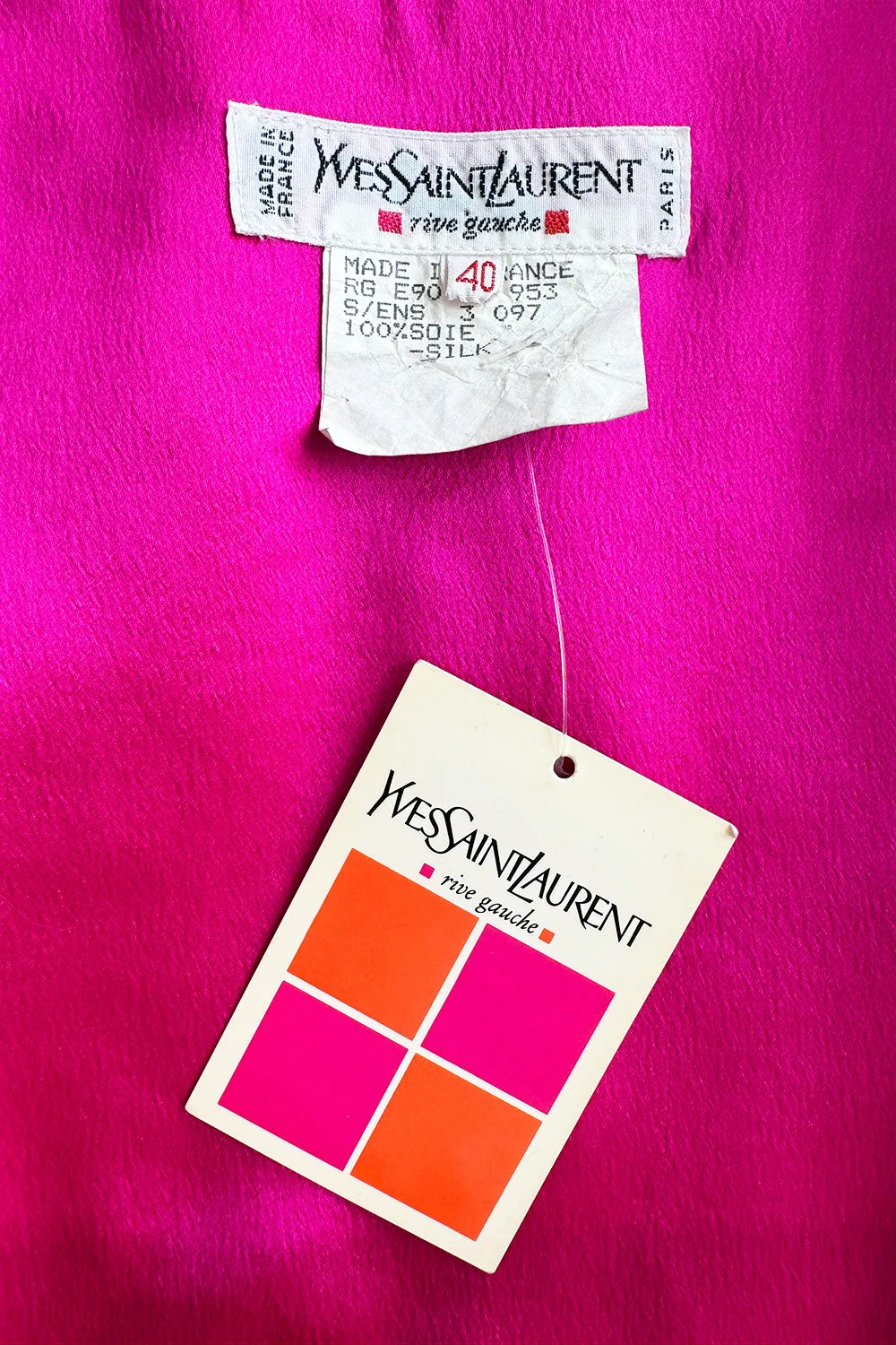 Incredible Spring 1990 Yves Saint Laurent Runway Brilliant Green Jacket w Pink Lining & Black Skirt Set