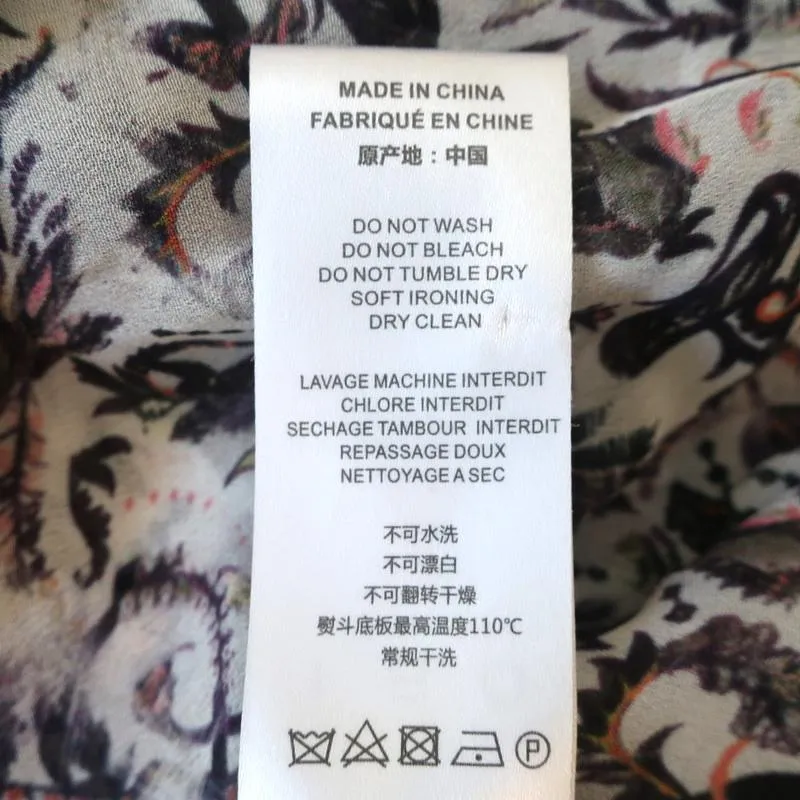 IRO Blouse Voodoo White/Multi Printed Ruffled Chiffon Size 34 Long Sleeve Top