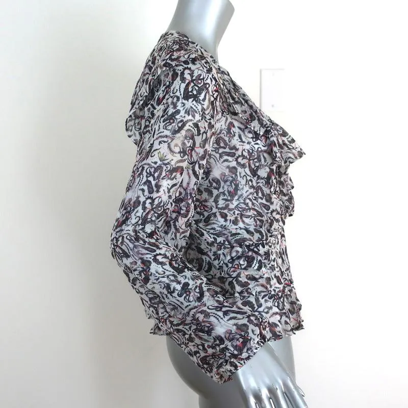 IRO Blouse Voodoo White/Multi Printed Ruffled Chiffon Size 34 Long Sleeve Top
