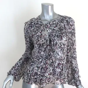 IRO Blouse Voodoo White/Multi Printed Ruffled Chiffon Size 34 Long Sleeve Top