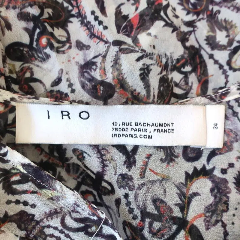 IRO Blouse Voodoo White/Multi Printed Ruffled Chiffon Size 34 Long Sleeve Top