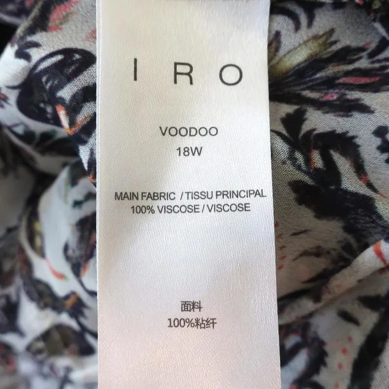 IRO Blouse Voodoo White/Multi Printed Ruffled Chiffon Size 34 Long Sleeve Top