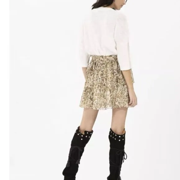 IRO Moody Leopard Print Silk Ruffled Skirt