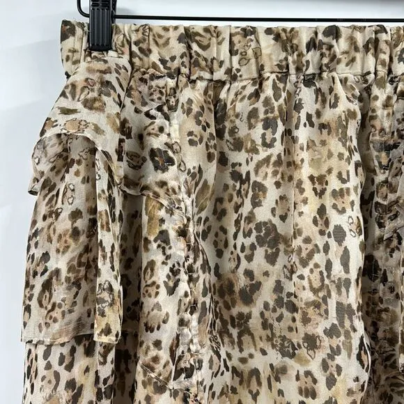 IRO Moody Leopard Print Silk Ruffled Skirt