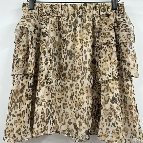 IRO Moody Leopard Print Silk Ruffled Skirt