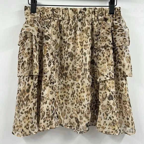 IRO Moody Leopard Print Silk Ruffled Skirt