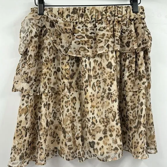 IRO Moody Leopard Print Silk Ruffled Skirt