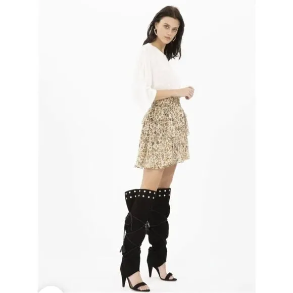 IRO Moody Leopard Print Silk Ruffled Skirt