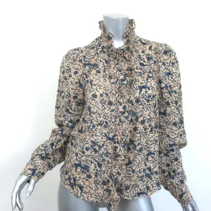 Isabel Marant Etoile Ruffled Button Down Shirt Beige Printed Linen Size 38