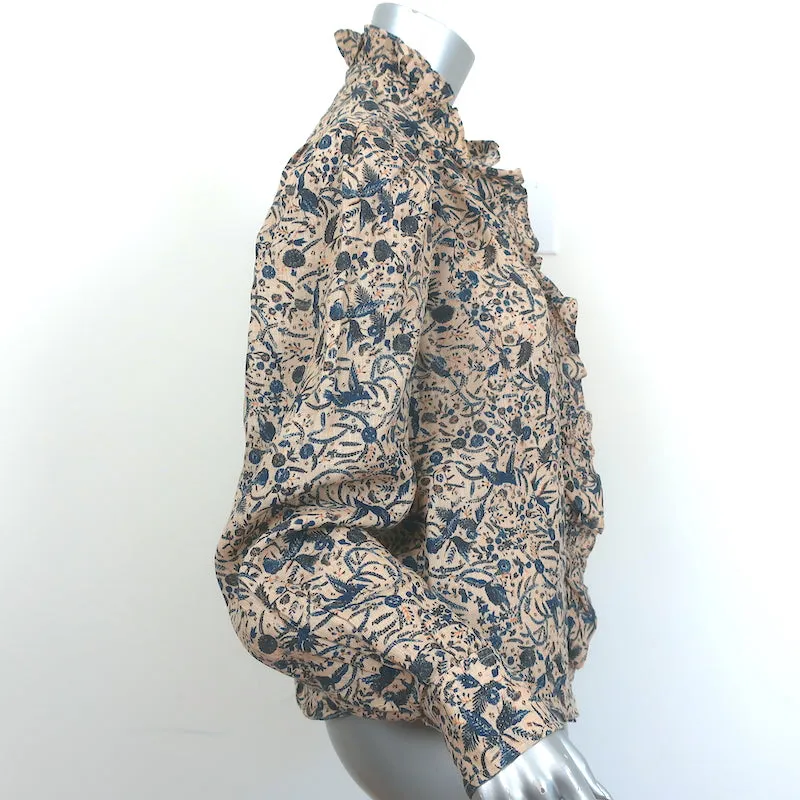 Isabel Marant Etoile Ruffled Button Down Shirt Beige Printed Linen Size 38