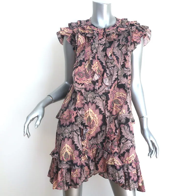 Isabel Marant Xanity Ruffled Mini Dress Pink/Multi Printed Cotton Size 38