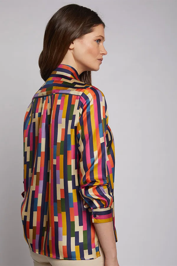 ISABELLA GEOMETRIC SILK PRINT SHIRT