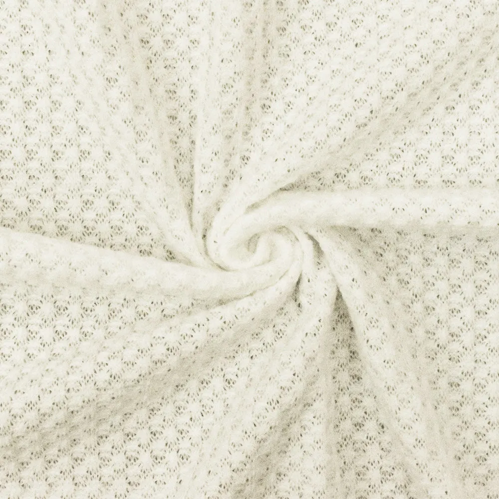 Ivory Solid Stretch Poly Blend Thermal Waffle Knit Fabric