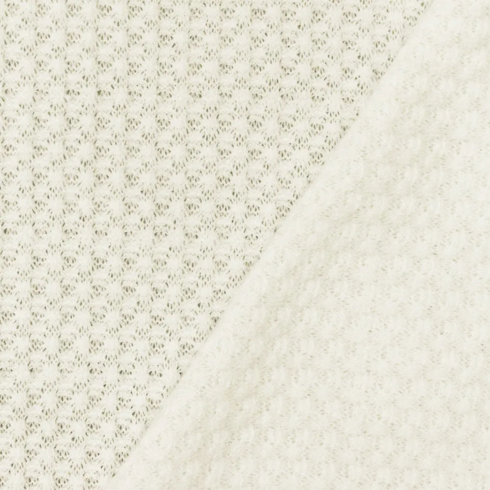 Ivory Solid Stretch Poly Blend Thermal Waffle Knit Fabric