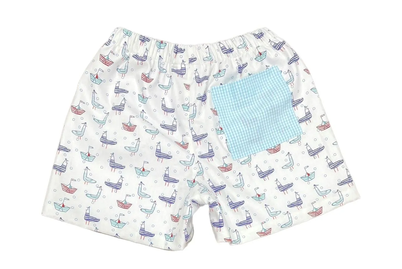 James & Lottie - Conrad Shorts Boats & Birds/Aqua Polo
