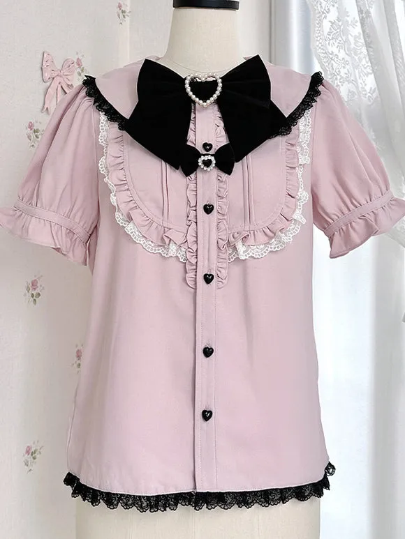 Jirai Kei Blouses Landmine Style Top Sweet Lolita Blouses White Lolita Top Short Sleeves Bows Ruffles Lolita Shirt