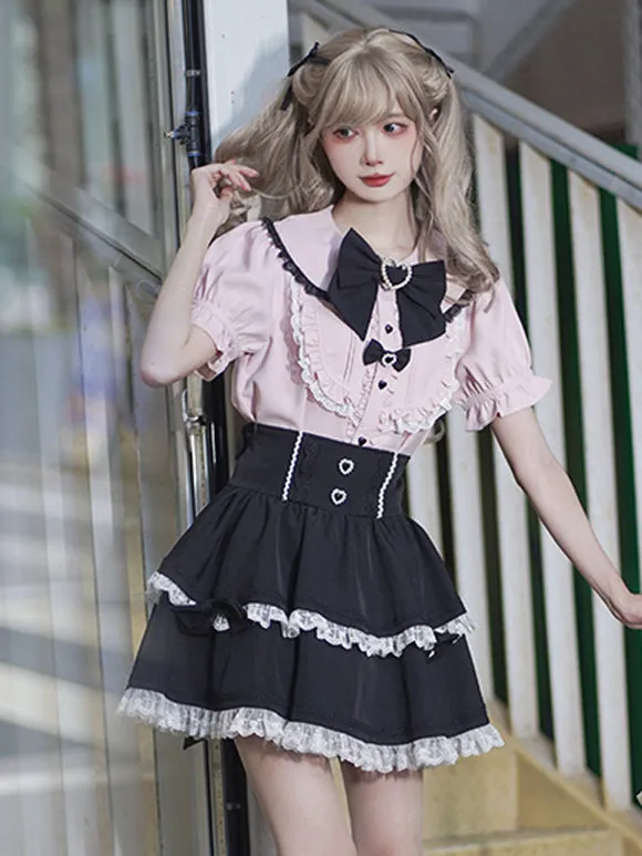 Jirai Kei Blouses Landmine Style Top Sweet Lolita Blouses White Lolita Top Short Sleeves Bows Ruffles Lolita Shirt