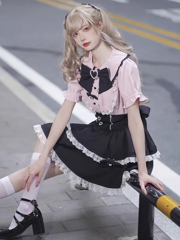 Jirai Kei Blouses Landmine Style Top Sweet Lolita Blouses White Lolita Top Short Sleeves Bows Ruffles Lolita Shirt